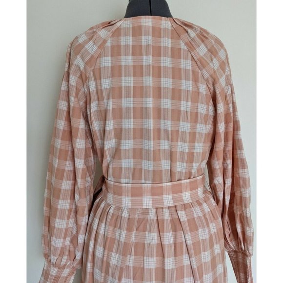 Witchery Womens Check Midi Shirt Dress Pastel Orange Long Sleeve Size 12 /14 NEW - Picture 9 of 12